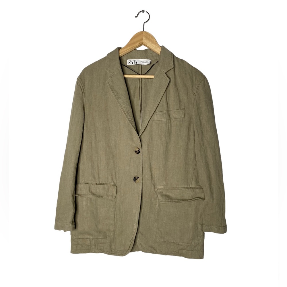ZARA Green Linen Blend Button Blazer Jacket Women's Small - Picture 3 of 9